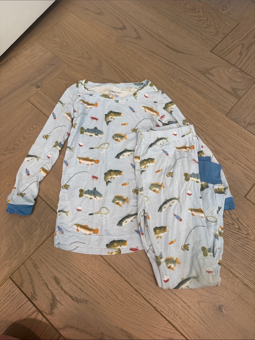 Kids Fishing Print Pajama Set - Light Blue